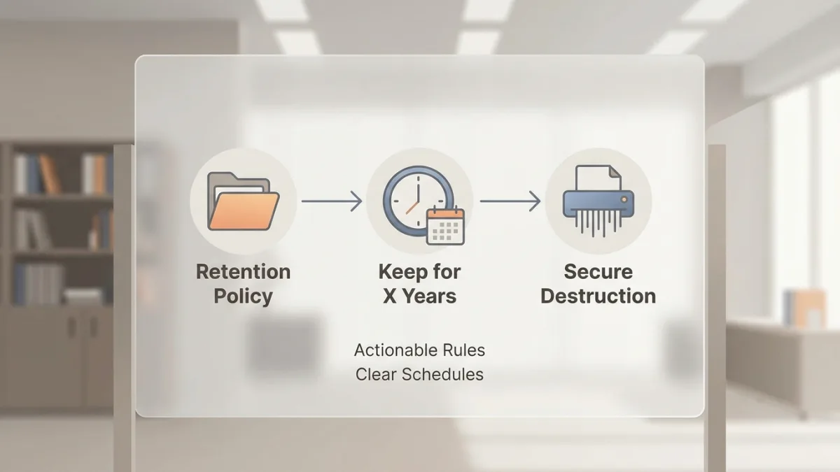 A detailed document retention policy and destruction schedule organizing business records.