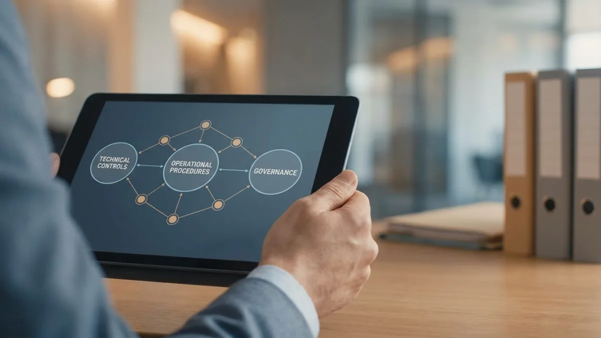 Comprehensive security frameworks and technical controls protect sensitive organizational data from breaches.